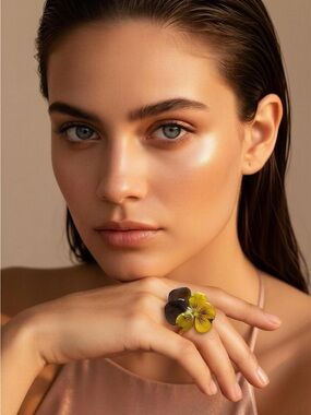 Yellow Brown Flower Statement Ring